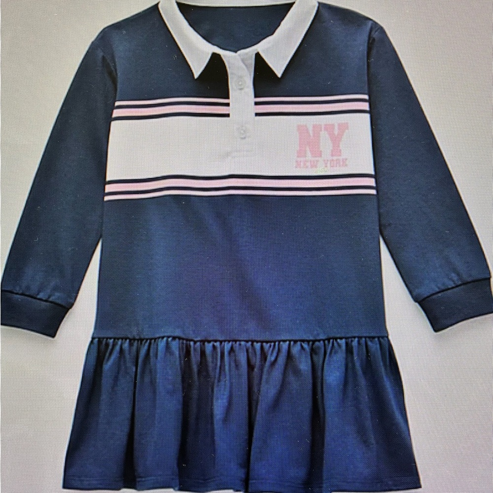 Navy Blue Kids Shirt Dress with White Collar, 5T, new
